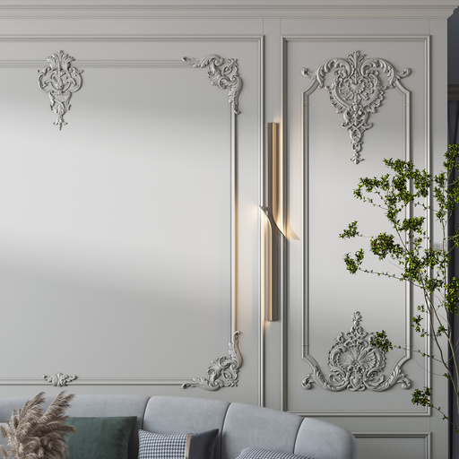 LARGE WOOD WALL DECOR - FRENCH WALL PANELS WITH FLORAL APPLIQUES
