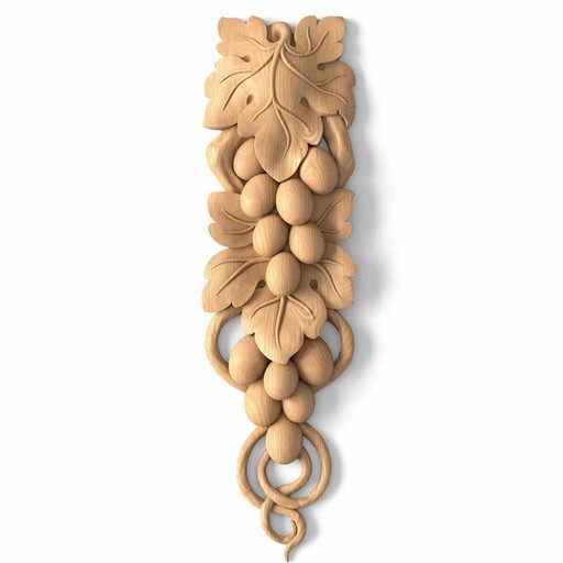 Handcrafted hardwood grape drop onlay for pilasters