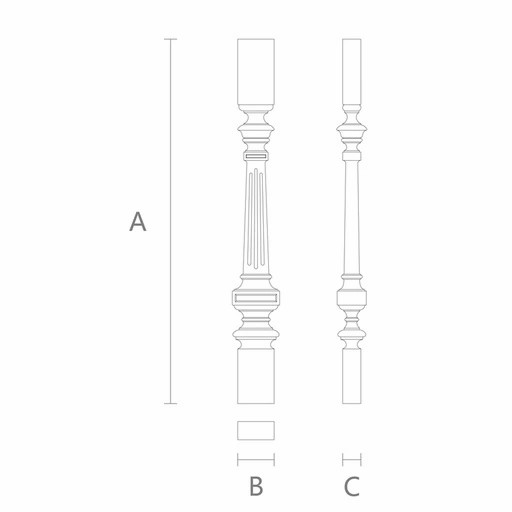 FLAT WOODEN STAIRCASE BALUSTER WITH FLUTES