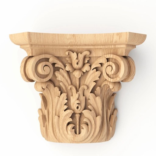 Corinthian capital for half column with bellflowers and volutes