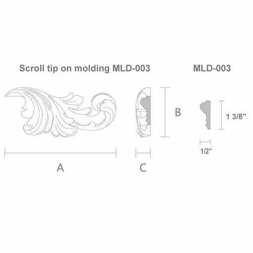 UNPAINTED WOOD ANTIQUE-STYLE APPLIQUE FOR MOULDING, RIGHT