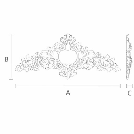 Large wood cartouche center with fruits and berries