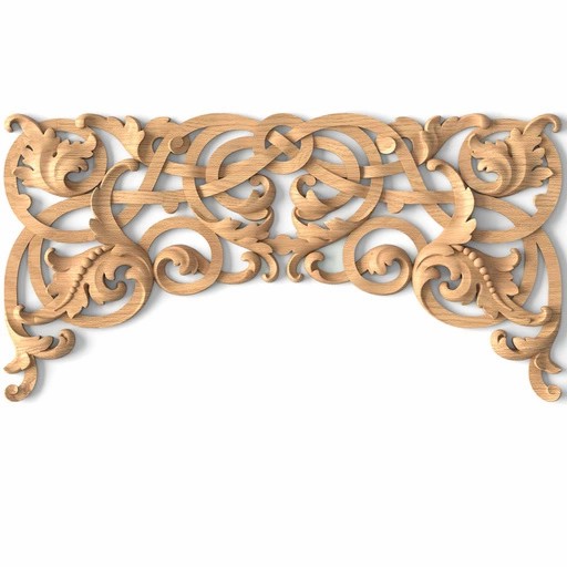 Openwork arched onlay with floral scrolls from oak