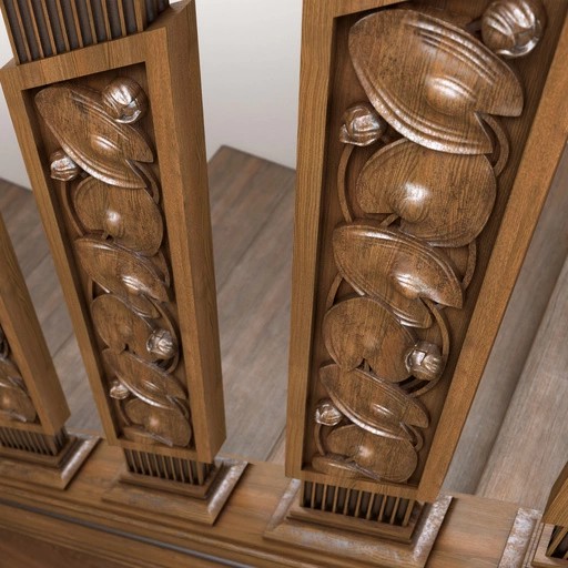 RECTANGULAR WOOD CARVED BALUSTER WITH WATER LILIES