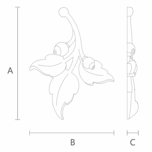 Small wooden unpainted floral branch onlay, Left