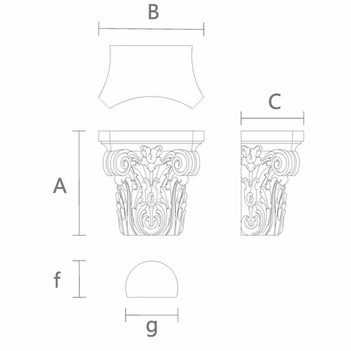 Corinthian capitel with volutes for half column