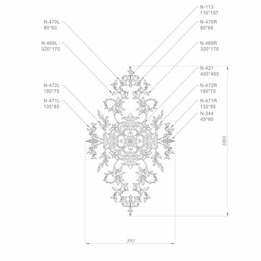 Floral medallion openwork for walls with roses
