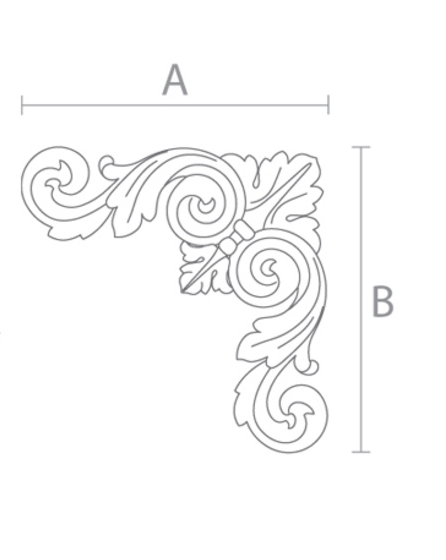 Handcrafted wooden Baroque corner applique with scrolls