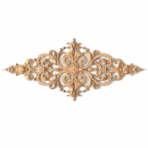 Rhombus-shaped openwork floral onlay from wood