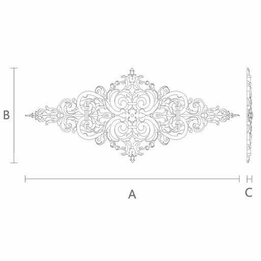 Rhombus-shaped openwork floral onlay from wood