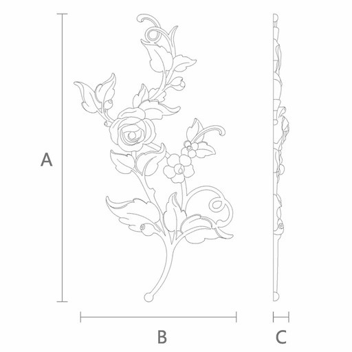 Hardwood flower branch with leaves onlay, Right