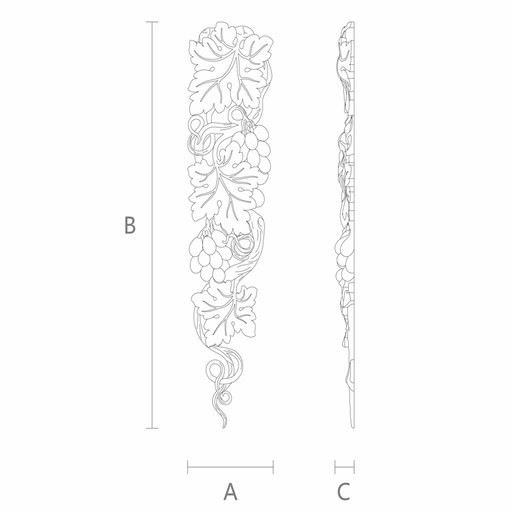 Ornamental hardwood openwork drop onlay Grapevine, Left