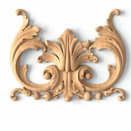 Handcrafted wooden Baroque applique with acanthus scrolls