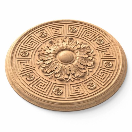 ROUND WOOD ROSETTE FLORAL WITH GREEK KEY