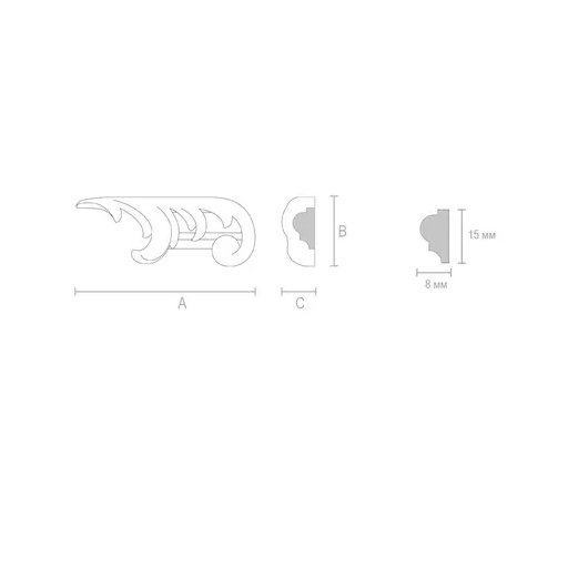 CLASSIC-STYLE HARDWOOD SCROLL APPLIQUE FOR MOULDING, RIGHT