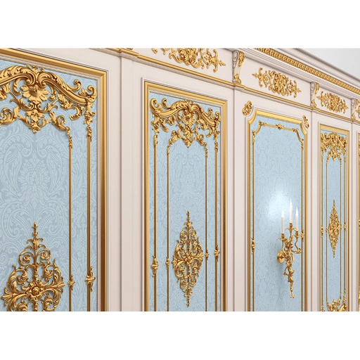 ORNATE FRENCH WALL PANELING WITH SCROLLS, PALMETTES AND FLORAL ELEMENTS