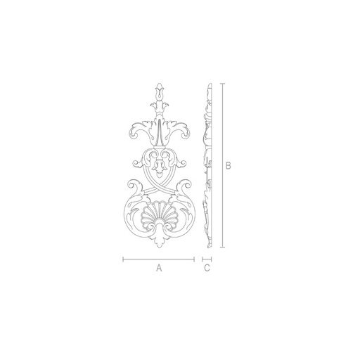 Vertical solid wood floral drop applique with a shell
