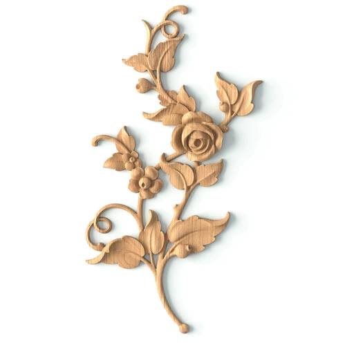 Hardwood flower branch with leaves onlay, Left
