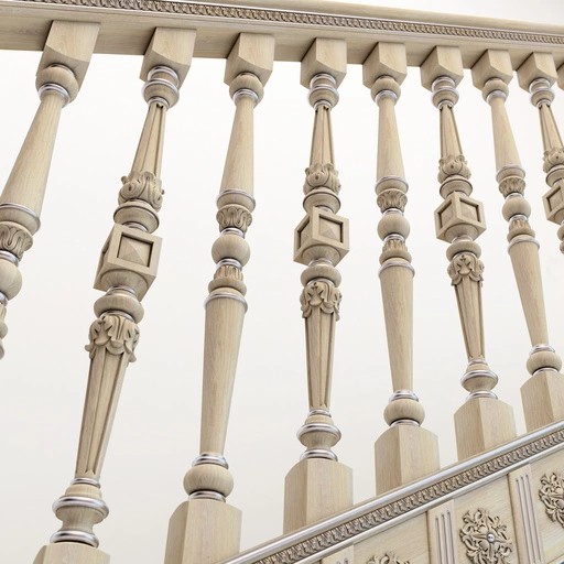 BAROQUE STAIRCASE SPINDLES WITH GEOMETRIC ELEMENTS FROM OAK