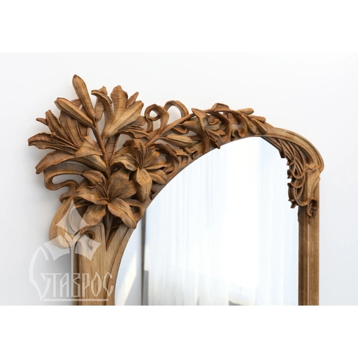 ART NOUVEAU STYLE SOLID WOOD FRAME MIRROR WITH LILIES