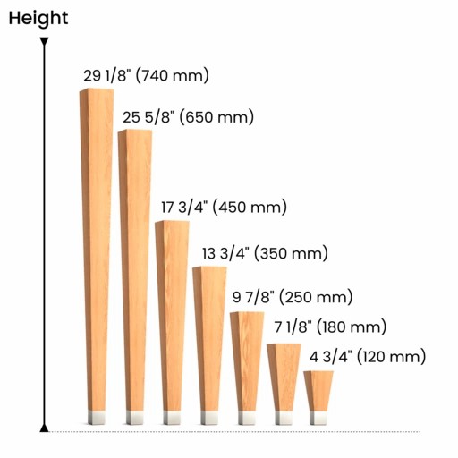 Tapered block table legs with steel tips