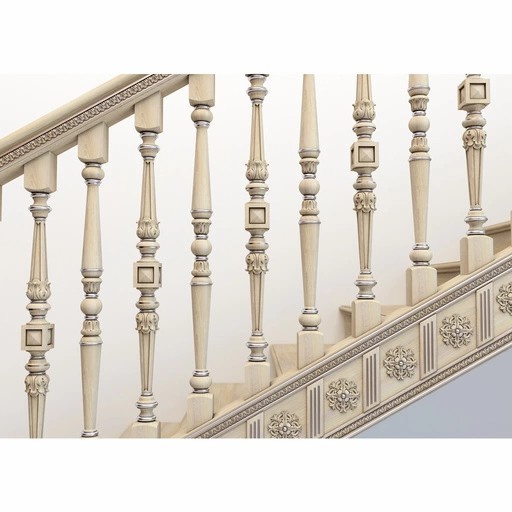 BAROQUE STAIRCASE SPINDLES WITH GEOMETRIC ELEMENTS FROM OAK
