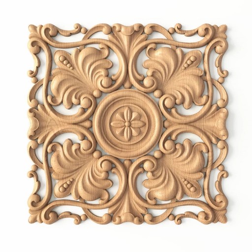 Large square applique with floral patterns from beech