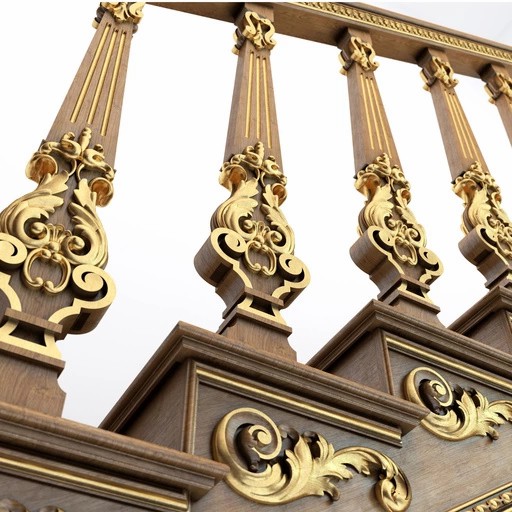 RENAISSANCE CARVED STAIR BALUSTERS WITH SCROLLS AND ACANTHUS LEAVES