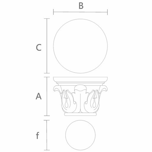 Capital column small round with acanthus leaves from solid wood