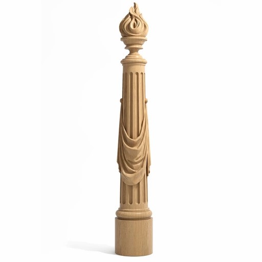 CARVED TORCH WOODEN DECORATIVE FLUTED NEWEL POST