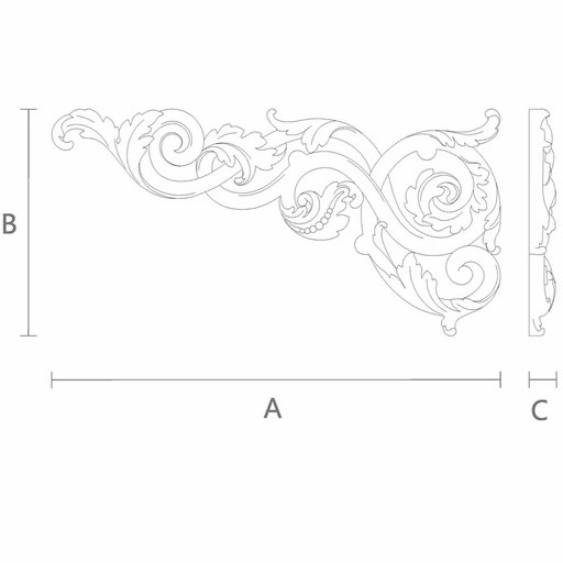 Openwork oak furniture corner appliques, Right