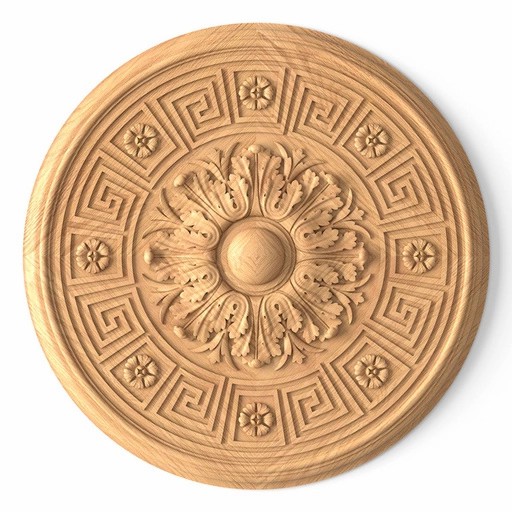ROUND WOOD ROSETTE FLORAL WITH GREEK KEY