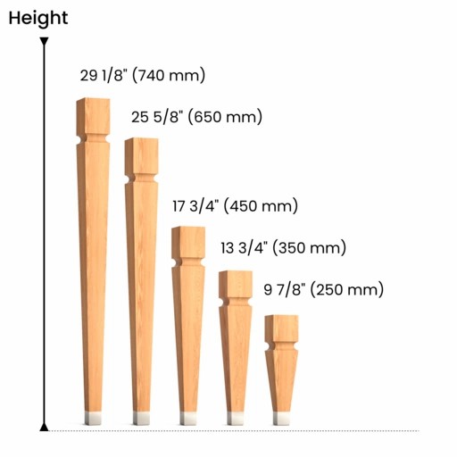 Square tapered table legs with metal tips