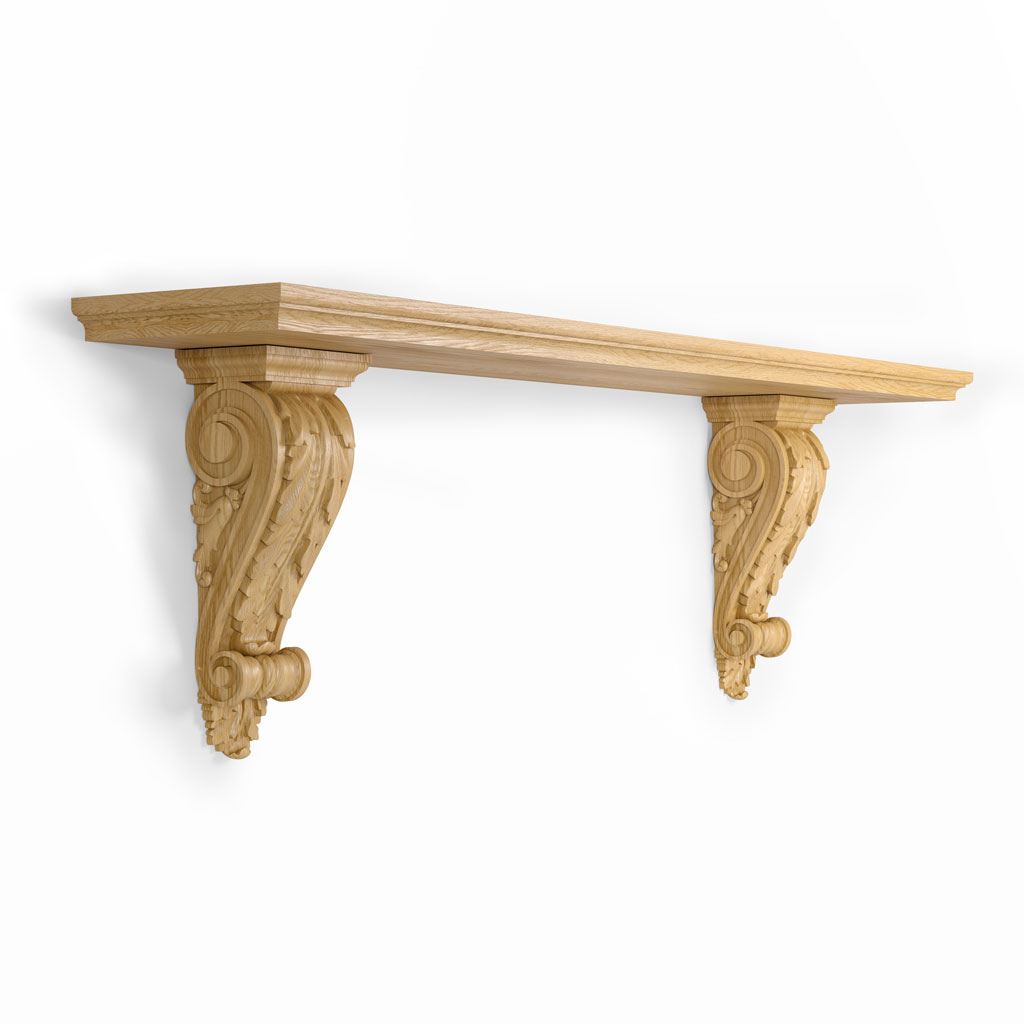 LONG WOODEN WALL SHELF WITH TWO CORBELS