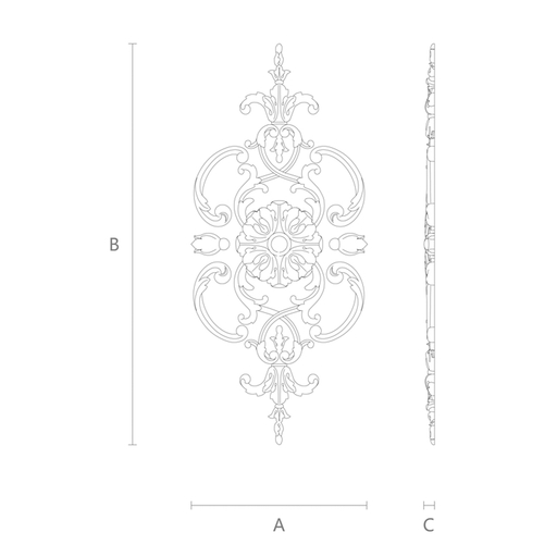 Wooden set of Baroque-style decor with a central rosette