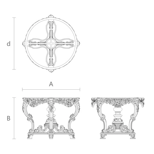 LUXURY ROUND SOLID WOOD ROCOCO COFFEE TABLE