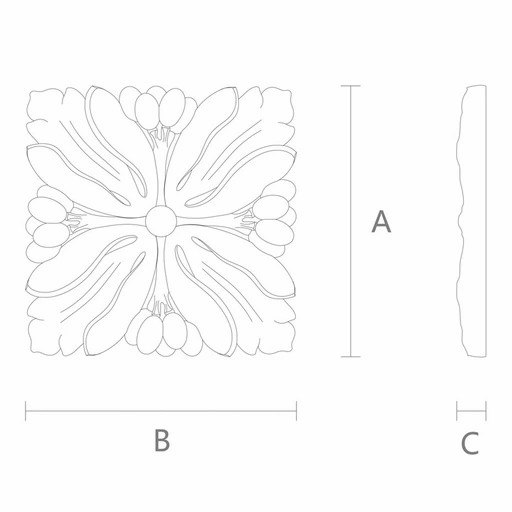 SQUARE PIERCED ROSETTE ONLAY ART NOUVEAU