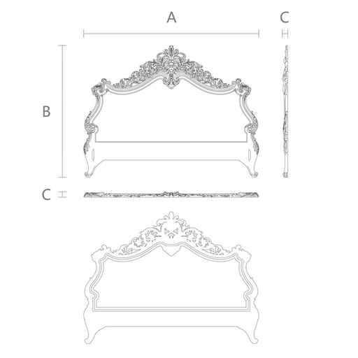 ORNAMENTAL HARDWOOD BAROQUE STYLE CARVED HEADBOARD