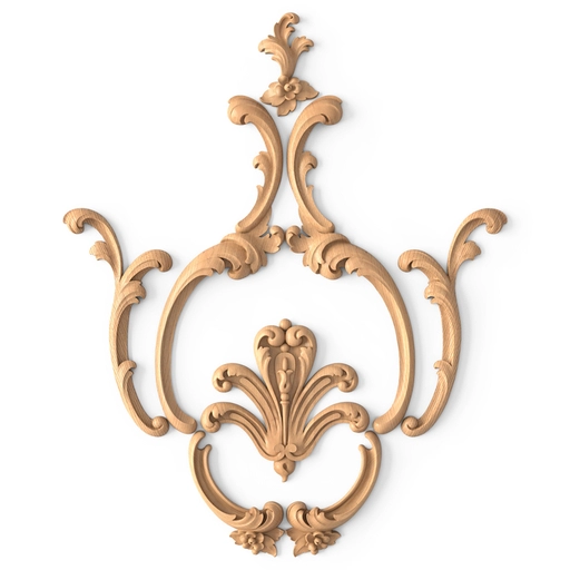 Wooden set with a central palmette framed by plant elements