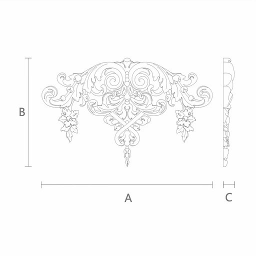 Ornate Floral Applique with Scrolls, Acanthus Leaves and Bead Trim