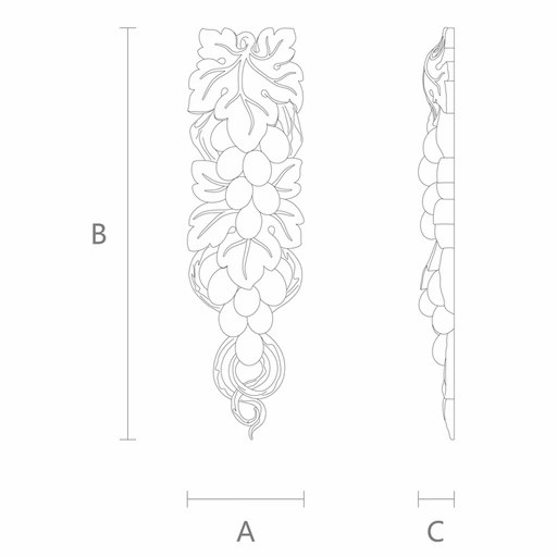 Handcrafted hardwood grape drop onlay for pilasters