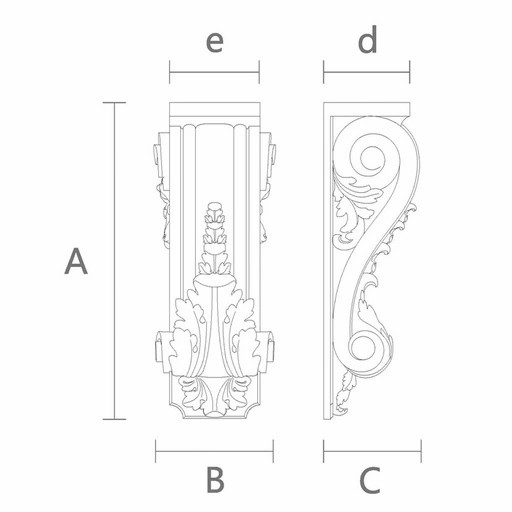 Ornate corbel scroll from oak with acanthus leaf