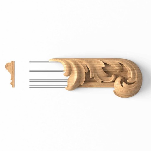 ORNATE WOODEN SMALL ACANTHUS ONLAY FOR MOULDING, RIGHT