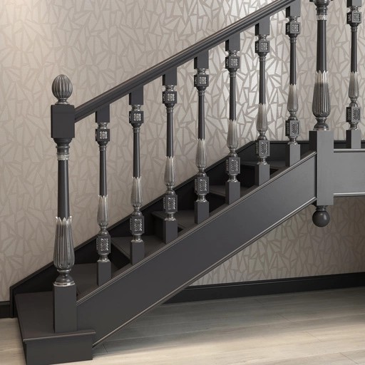 TRADITIONAL WOOD STAIRCASE BALUSTER WITH CARVED ROSETTES