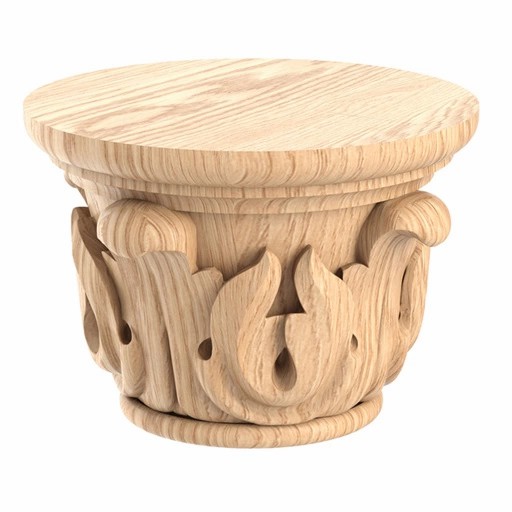 Capital column small round with acanthus leaves from solid wood