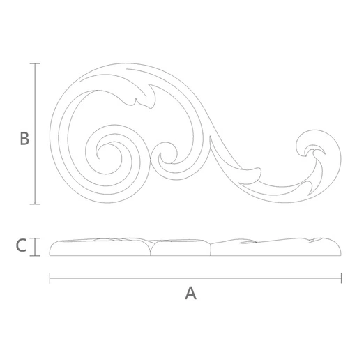 Openwork beech unfinished scroll applique, Right