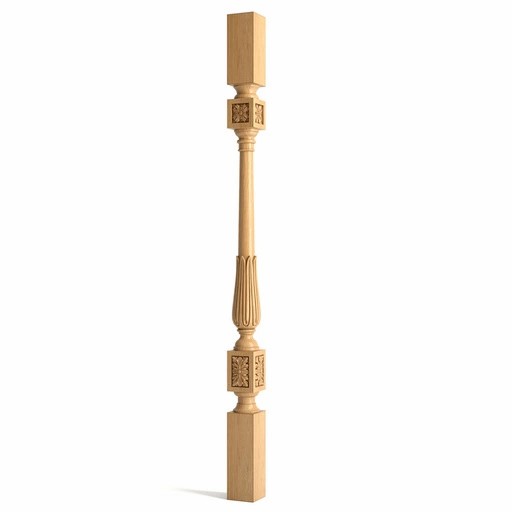TRADITIONAL WOOD STAIRCASE BALUSTER WITH CARVED ROSETTES