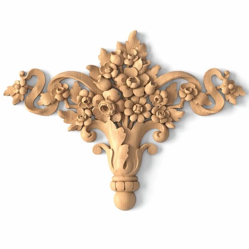 Decorative flower bouquet with ribbons applique from beech