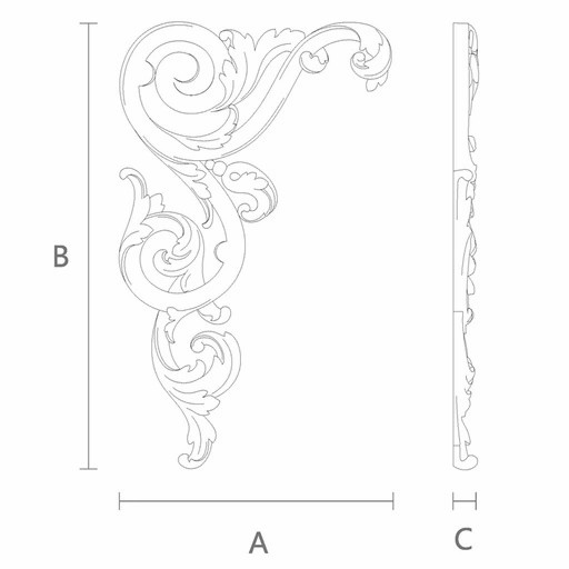 Carved wooden corner onlay with acanthus design, Left