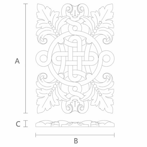 Rectanglar carved applique from solid wood